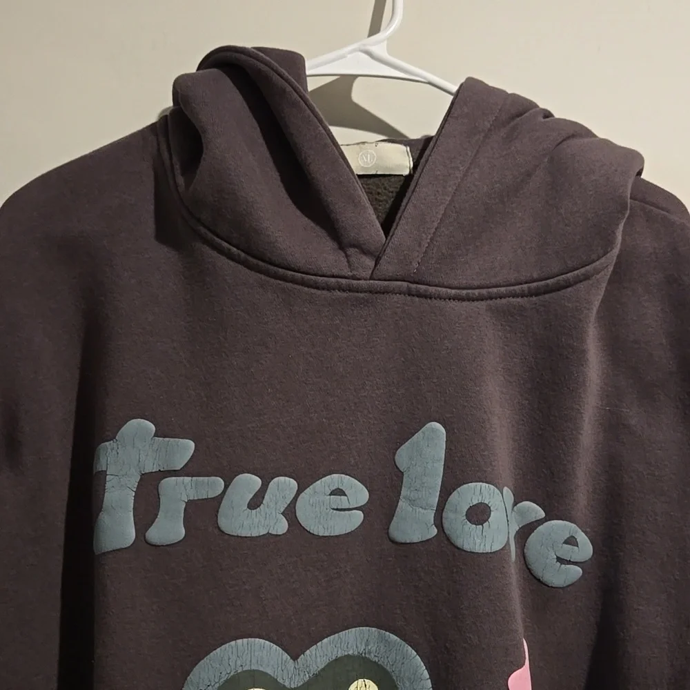 True Love gray blue pink hoodie. Size XL. Worn distressed look. - Picture 2 of 6